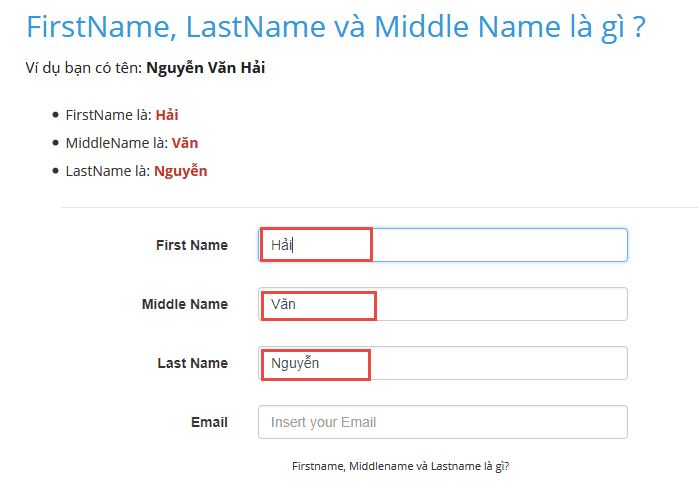 Trường hợp ý đem dù Firstname, Surname và Last name