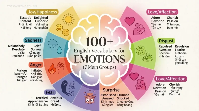 100+ Từ vựng tiếng Anh chủ đề Cảm xúc (7 nhóm chính)