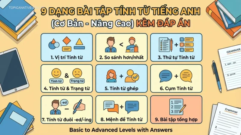 9 Dạng Bài Tập Tính Từ Tiếng Anh (Cơ Bản - Nâng Cao) Kèm Đáp Án