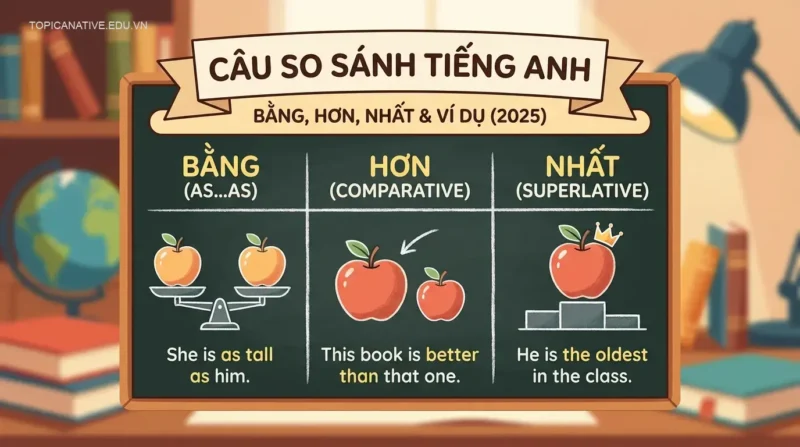 Câu so sánh trong tiếng Anh: Bằng, Hơn, Nhất & ví dụ (2025)