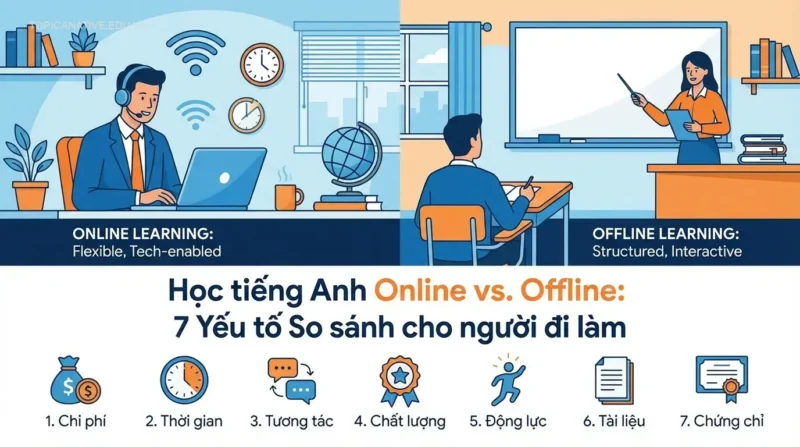 Học tiếng Anh online hay offline? 7 yếu tố so sánh cho người đi làm