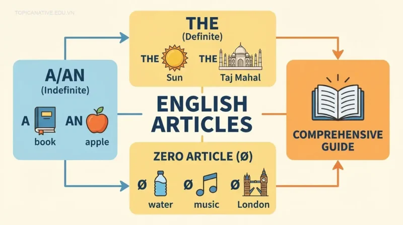 Mạo từ trong tiếng Anh: Hướng dẫn toàn diện A/AN/THE & Zero Article