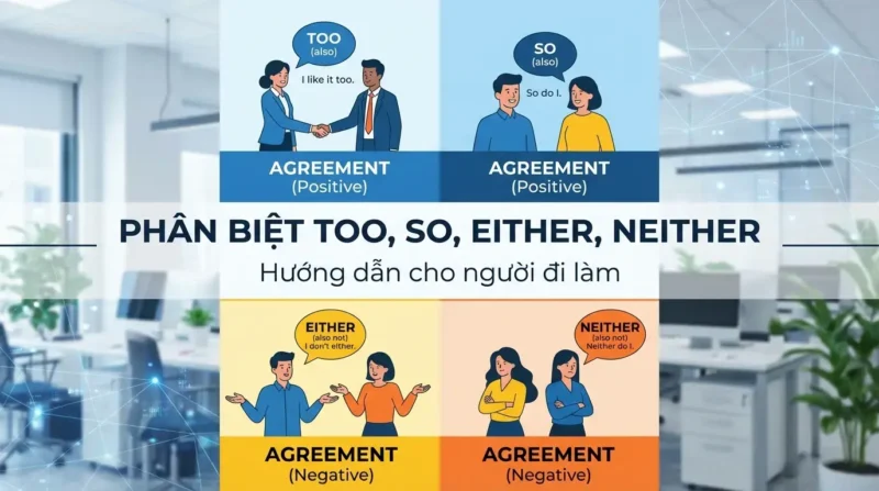 Phân biệt Too, So, Either, Neither: Hướng dẫn cho người đi làm