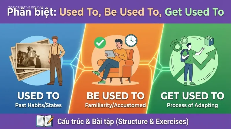 Phân biệt Used To, Be Used To, Get Used To: Cấu trúc & Bài tập